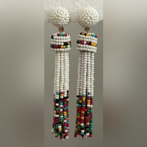 C&C California Tassel Earrings Beads Drop Dangle Pierced Boho Multicolor White